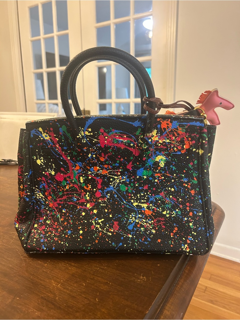 Designer-Inspired Black Multicolor Logo Satchel - Picture 2 of 3
